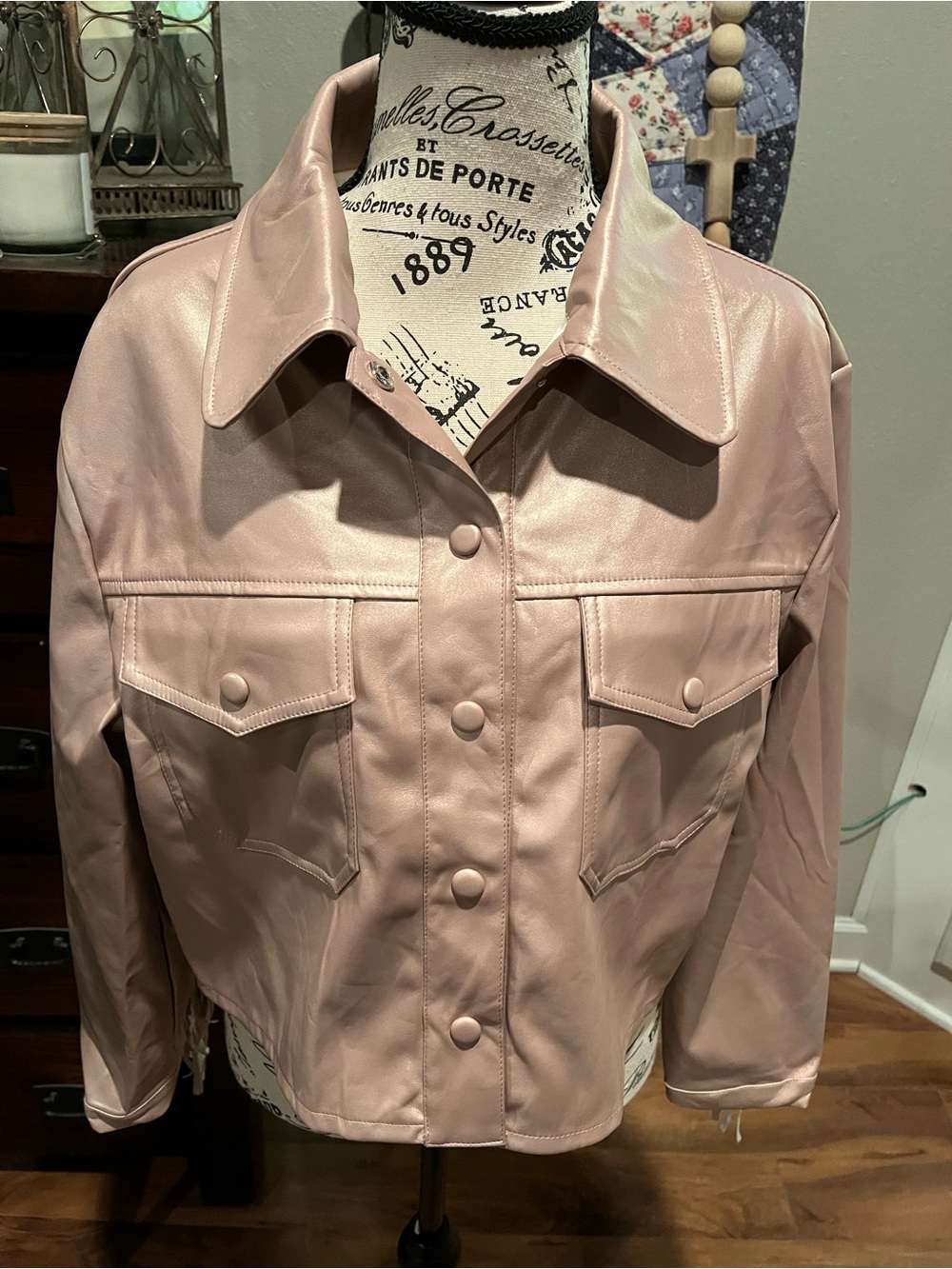 Strut & Bolt Pink Fringe Snap Front Collared Pocket Jacket